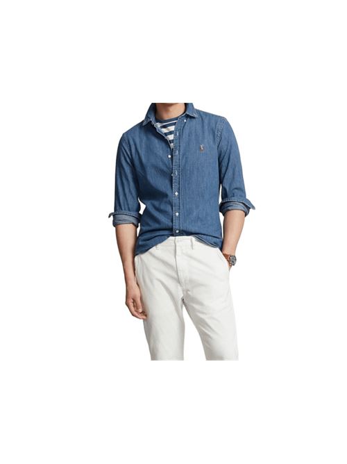 Camicia da uomo in denim di cotone colore indaco medio POLO RALPH LAUREN | 710548539001